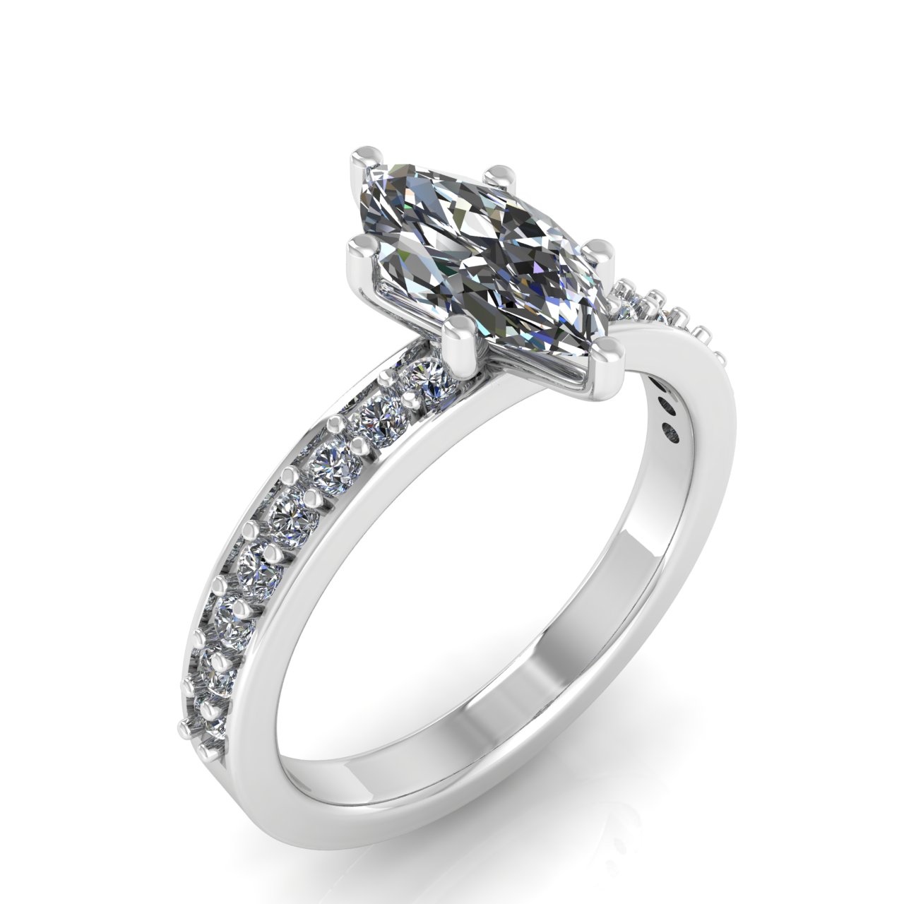 ACCENTED CLASSIC 1 ROW  10.00mm x 5.00mm MARQUISE ENGAGEMENT RING